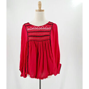Free People Womens Peasant Blouse Size Small Boho Relaxed Hippie Lightweight